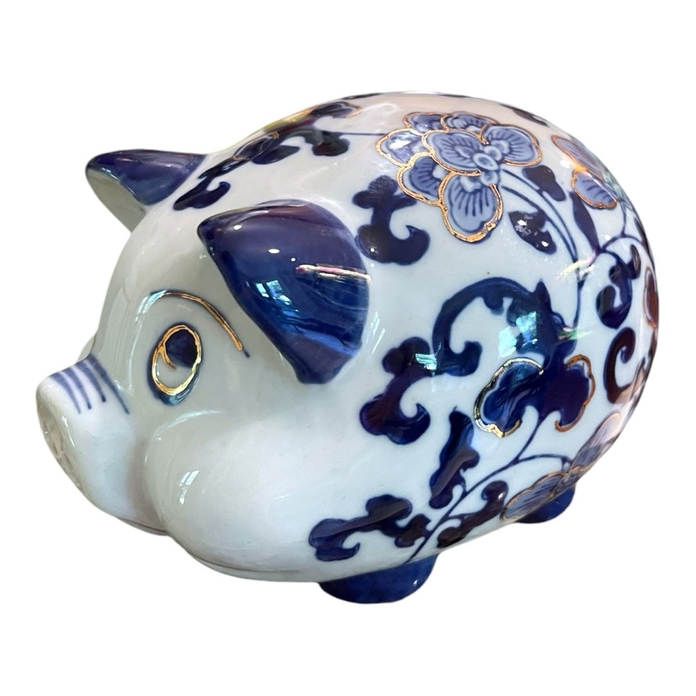 Vintage Blue & White Chinoiserie Piggy Figurine 3.5 Inches Tall - Picture 6 of 11